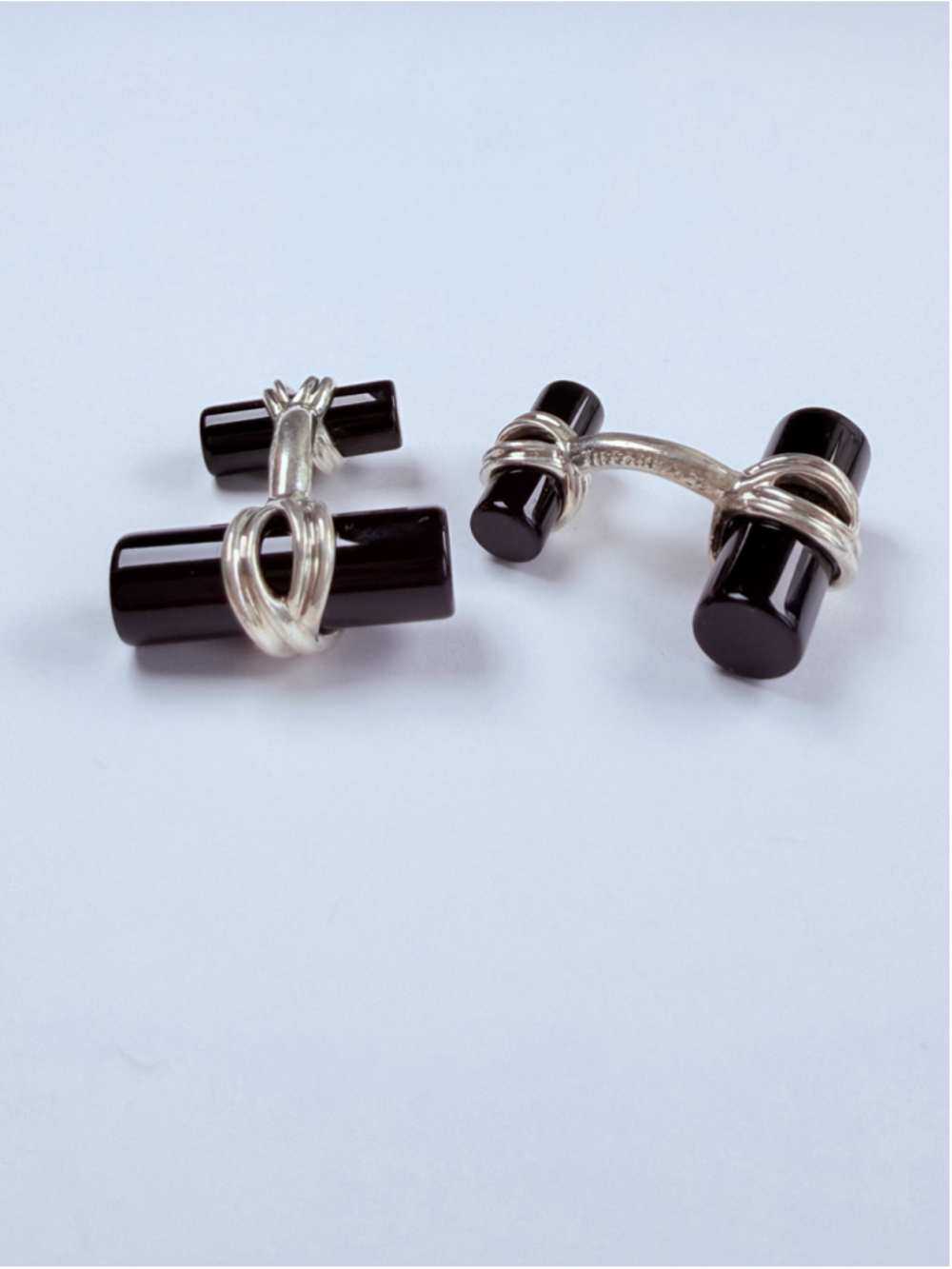 Auth Tiffany & Co Column Bar Black Onyx 925 Sterling Silver Knot VTG Cufflinks
